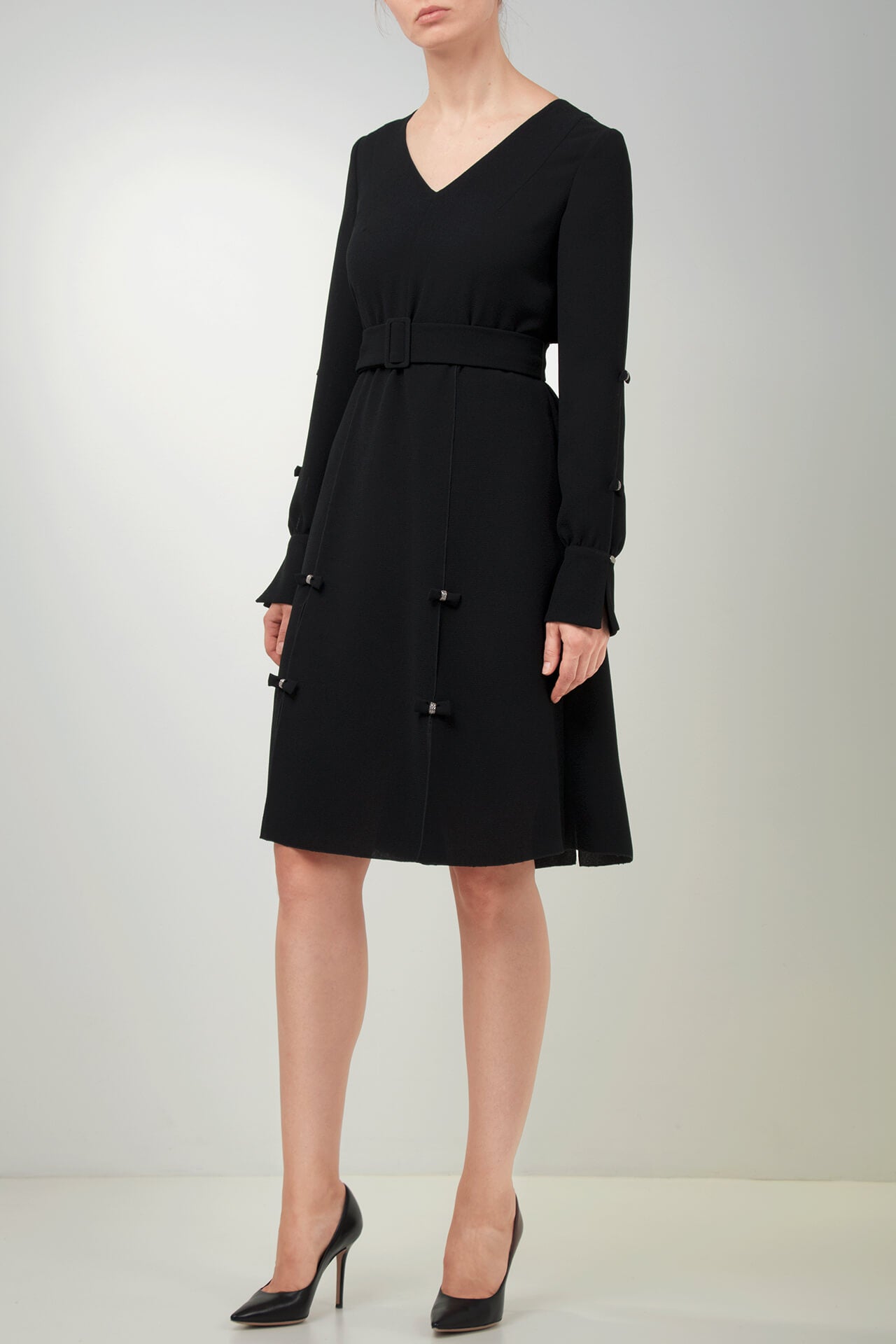 Black long-sleeve crepe dress