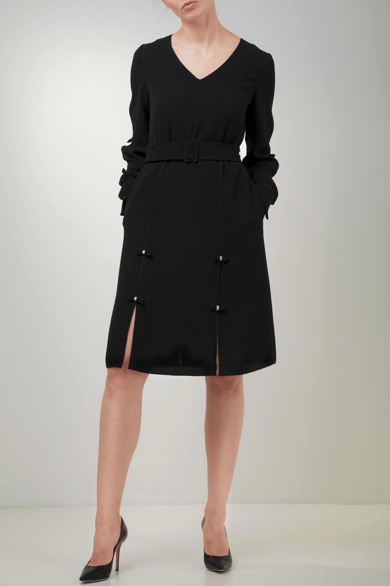 Black long-sleeve crepe dress