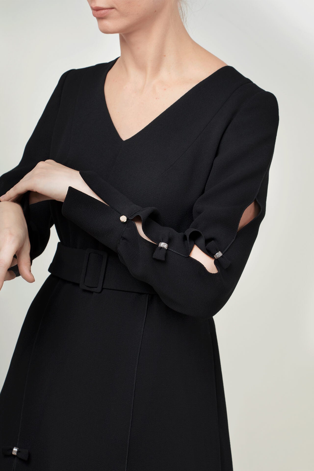 Black long-sleeve crepe dress