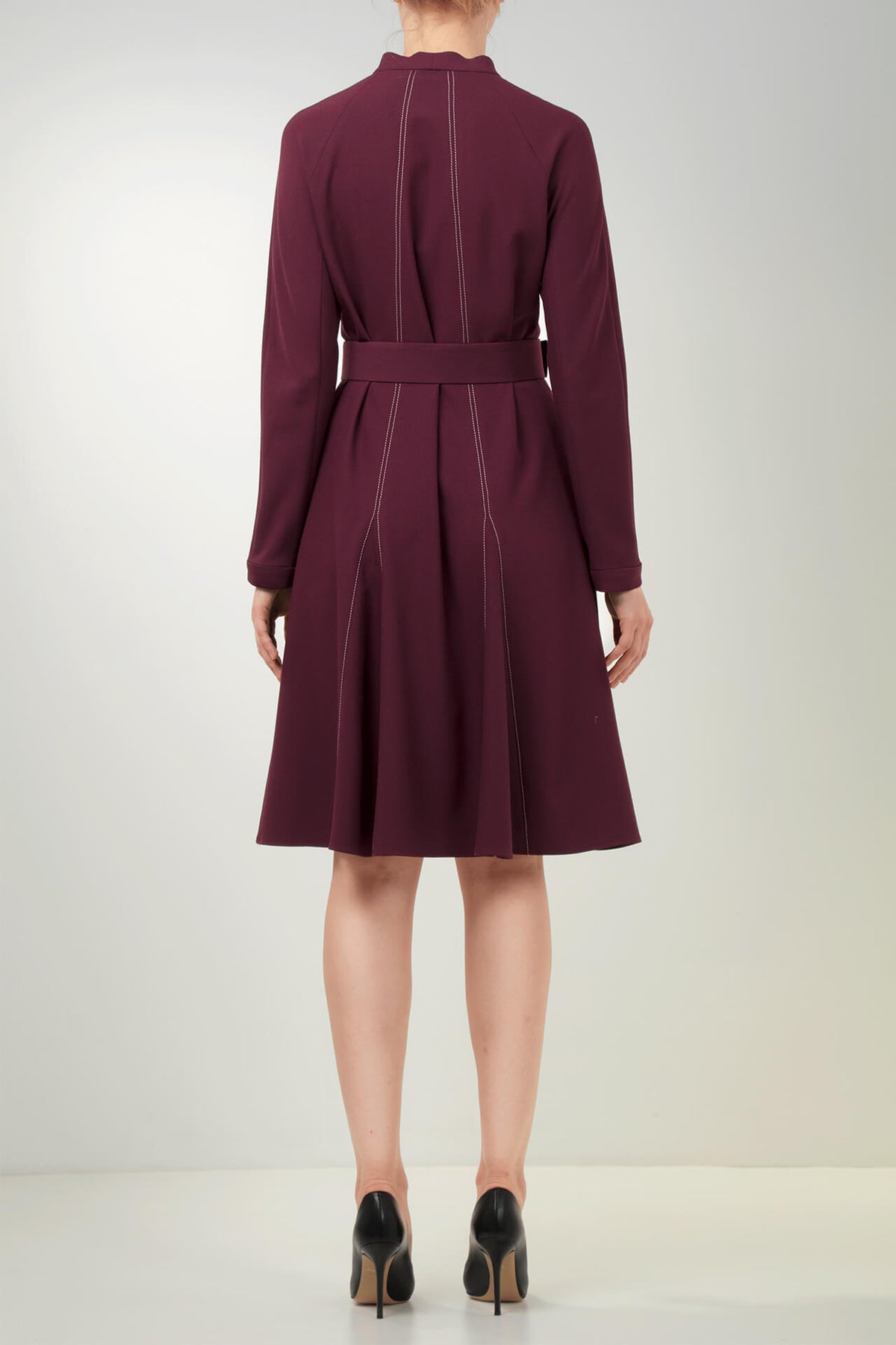 BURGUNDY VISCOSE-BLEND CREPE DRESS