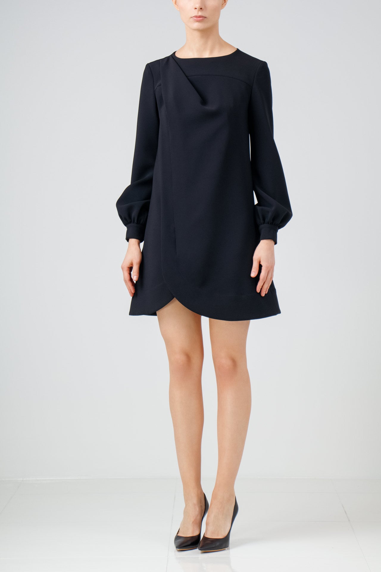 Black long-sleeve crepe dress