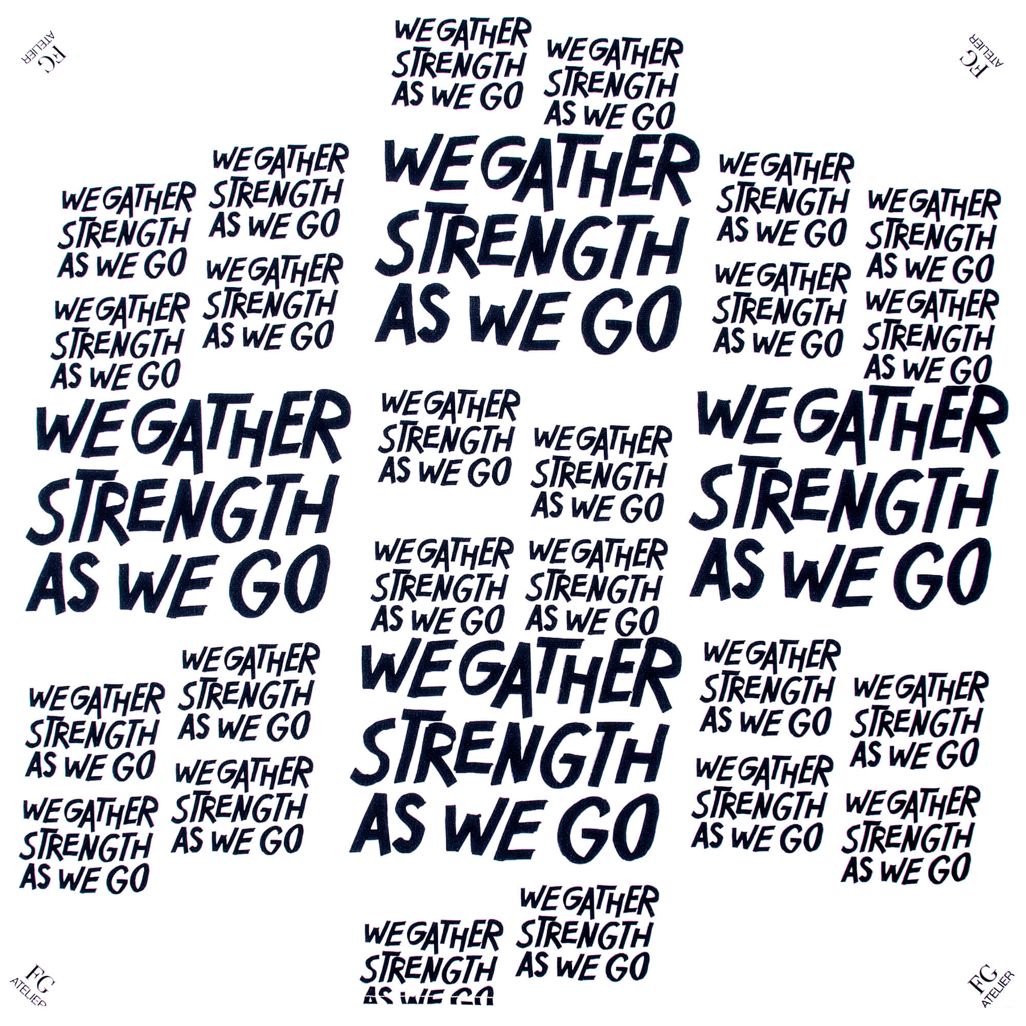 Black and White Calligraphy Print Scarf We Gather Strength as We Go