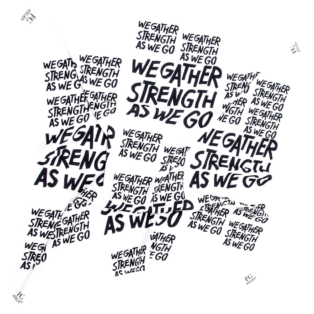 Black and White Calligraphy Print Scarf We Gather Strength as We Go