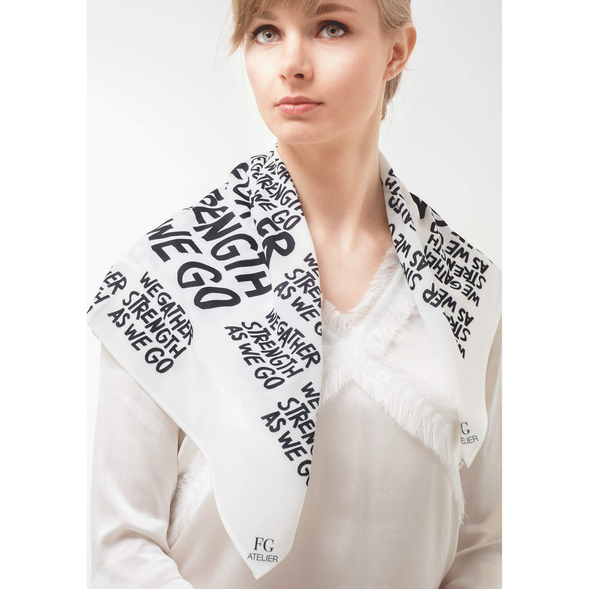 Black and White Calligraphy Print Scarf We Gather Strength as We Go