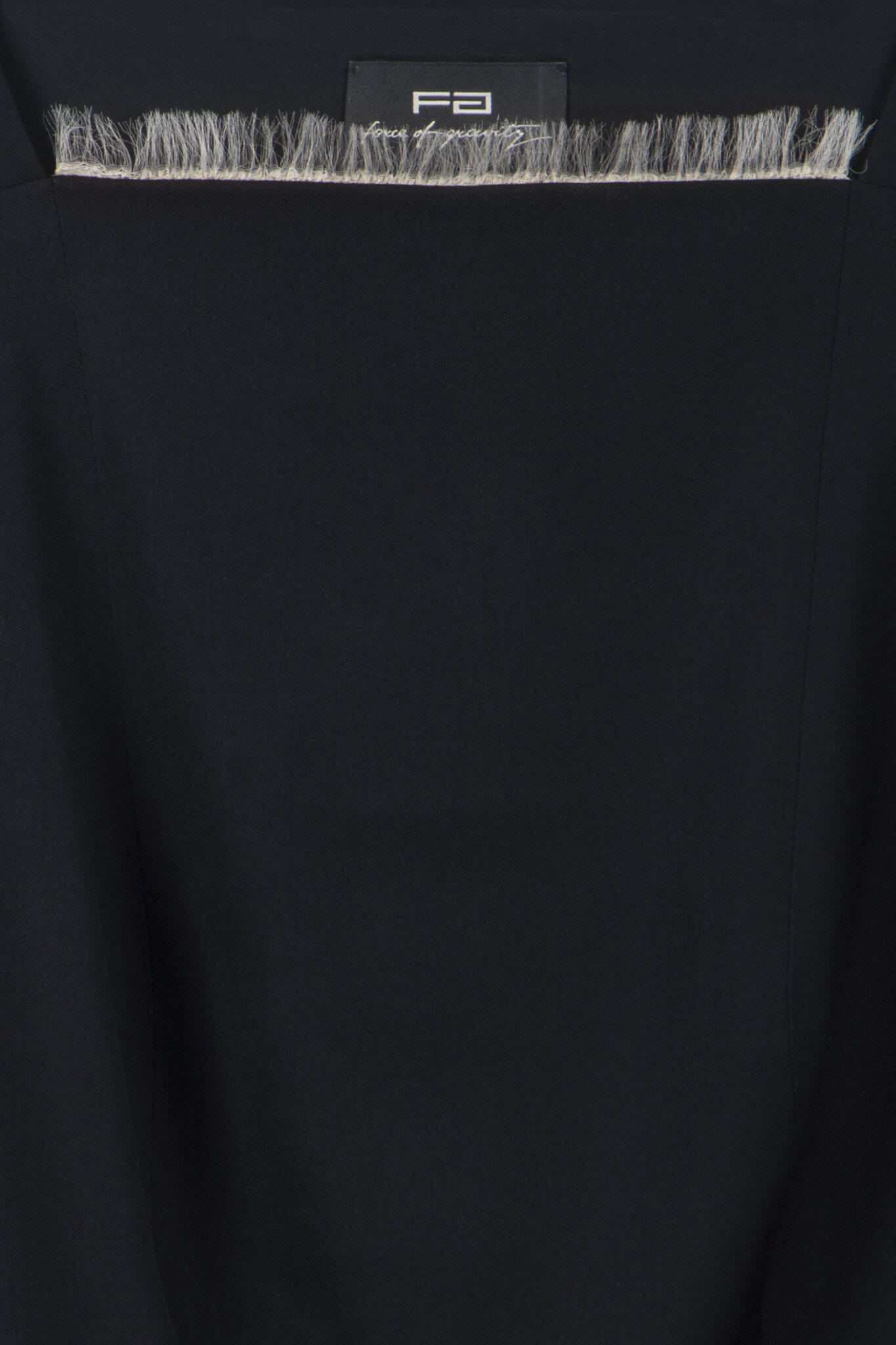Black Wool Dress with Fringed Neckline
