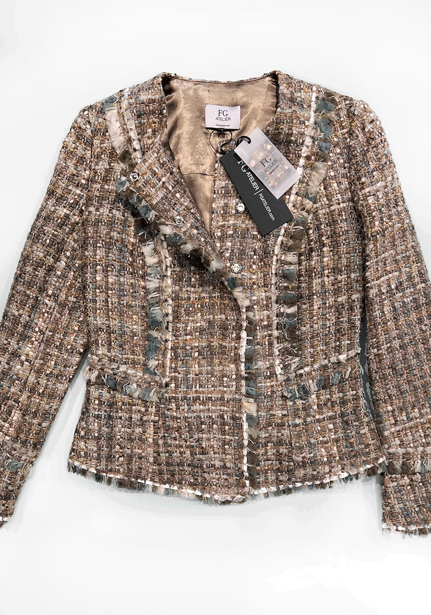 Brown fringed tweed jacket