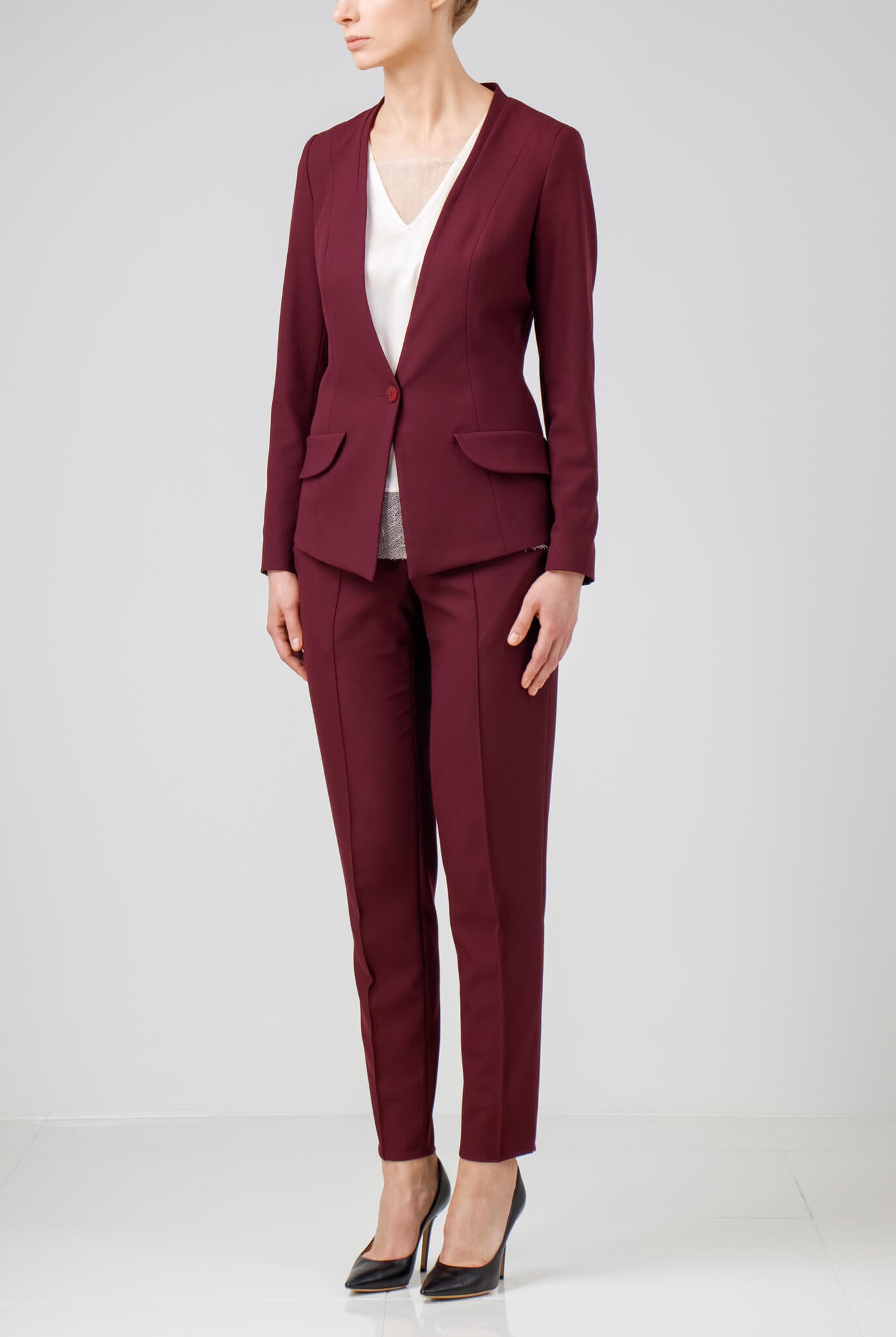 Burgundy Viscose Crepe Pants