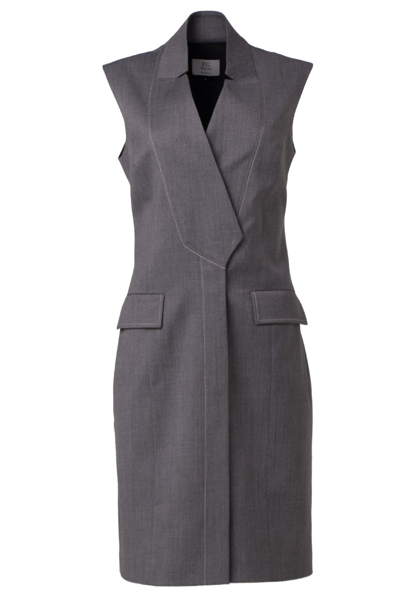 Dark grey sleeveless stretch wool dress