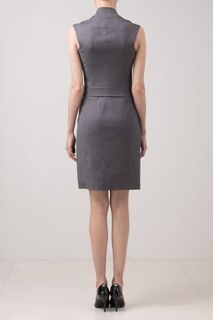 Dark grey sleeveless stretch wool dress