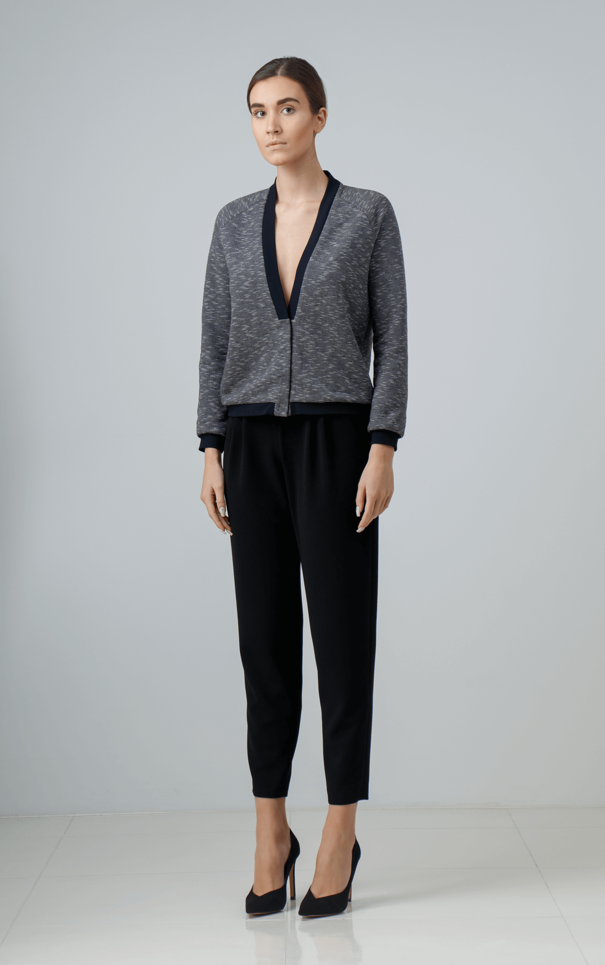 Grey & White Striped Jersey Blazer