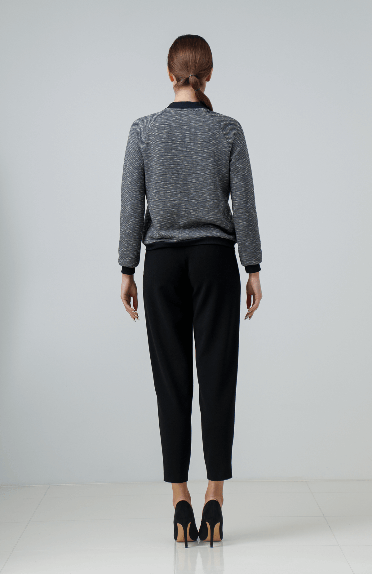 Grey & White Striped Jersey Blazer