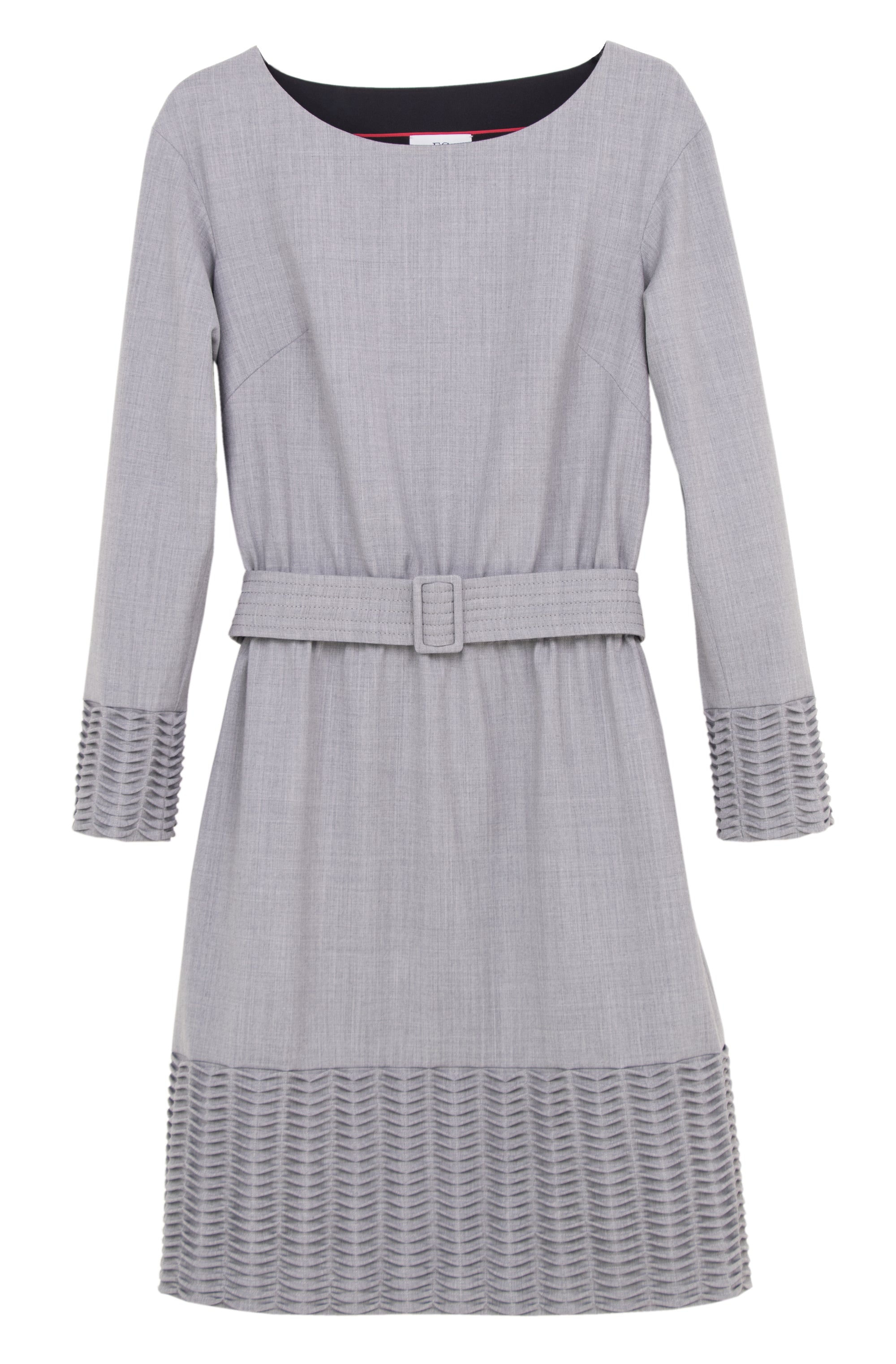 Grey stretch wool tuck wave dress