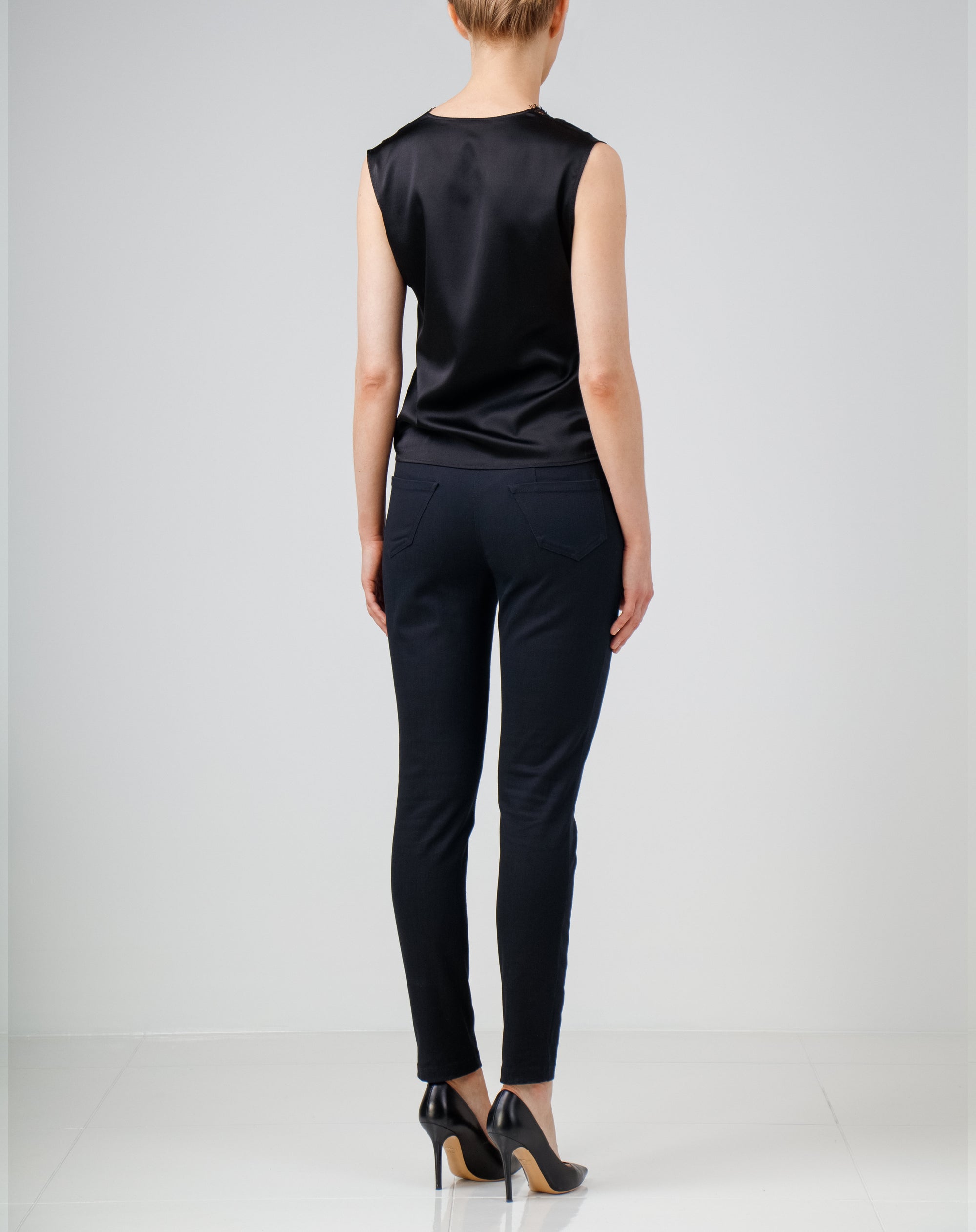 Guipure lace-trimmed stretch silk top