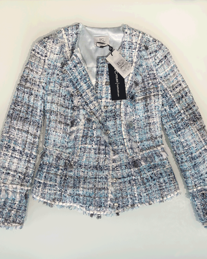 Light Blue Fringed tweed jacket FG atelier