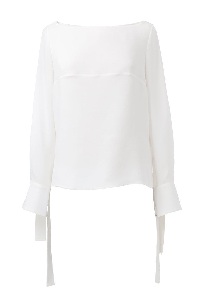 Long sleeve silk blouse with cuff bow details