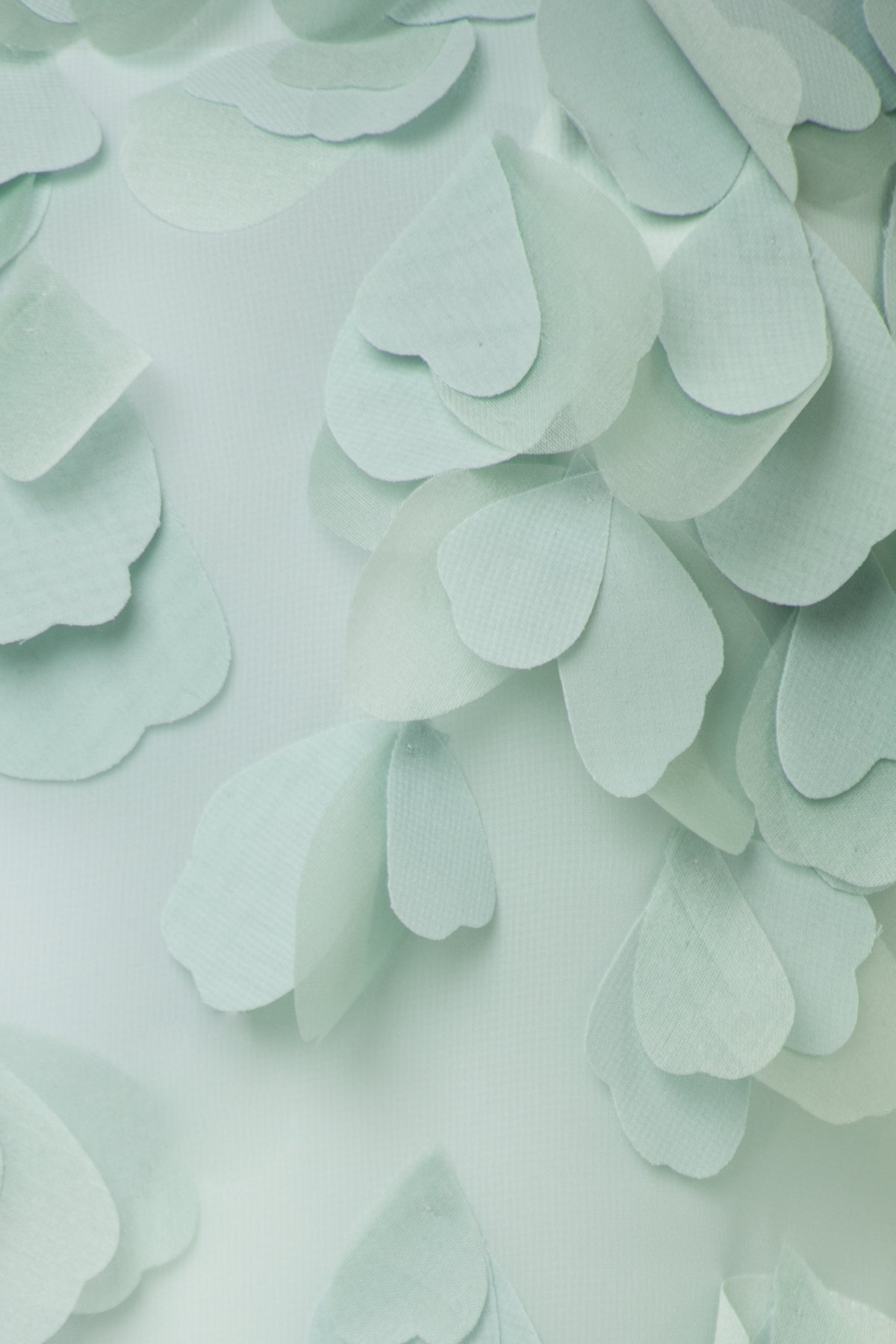 Mint silk georgette sleeveless blouse with hand-cut organza petals 