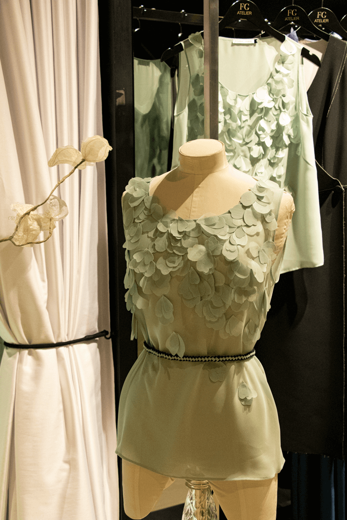 Mint georgette sleeveless blouse with hand-cut petals