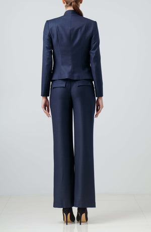 Single-snap Navy Blue Wool Pantsuit