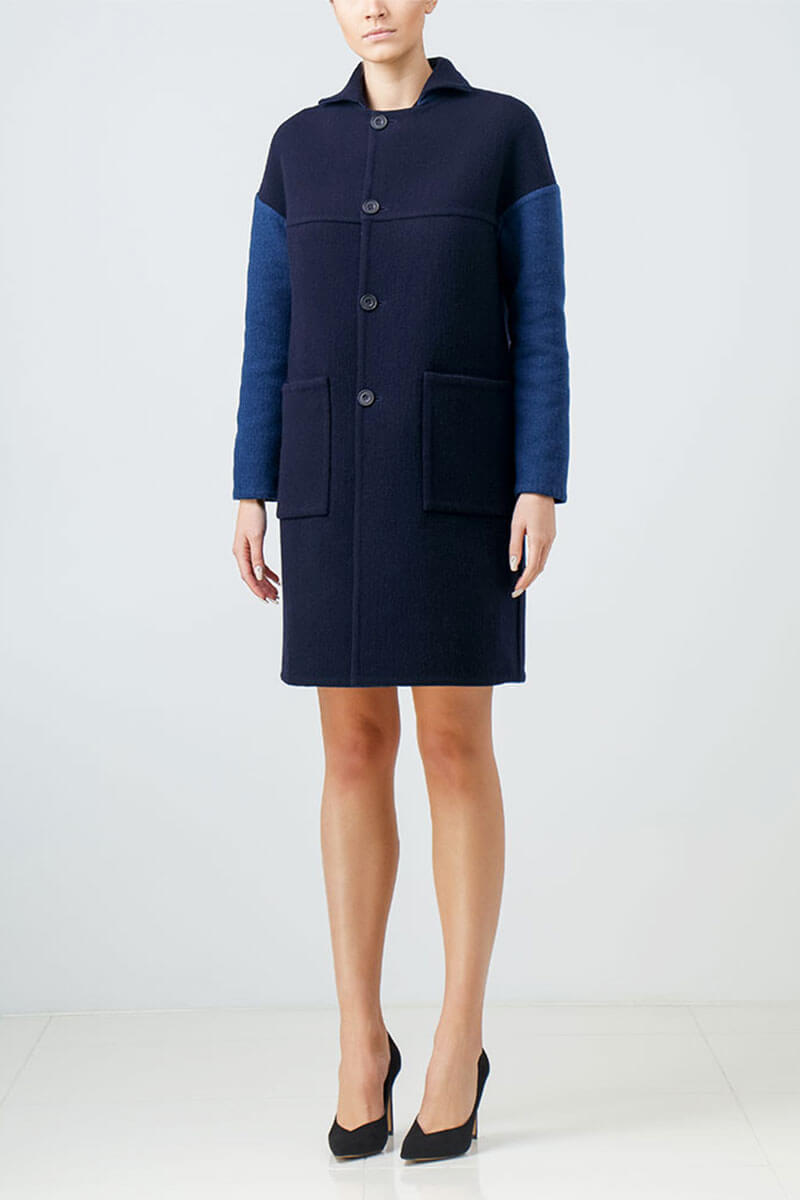 Reversible navy blue wool coat