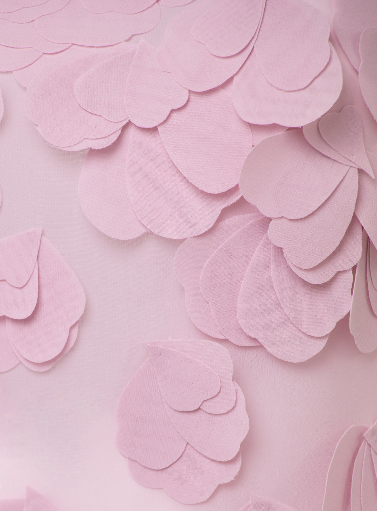 Rosy silk georgette sleeveless blouse with hand-cut organza petals