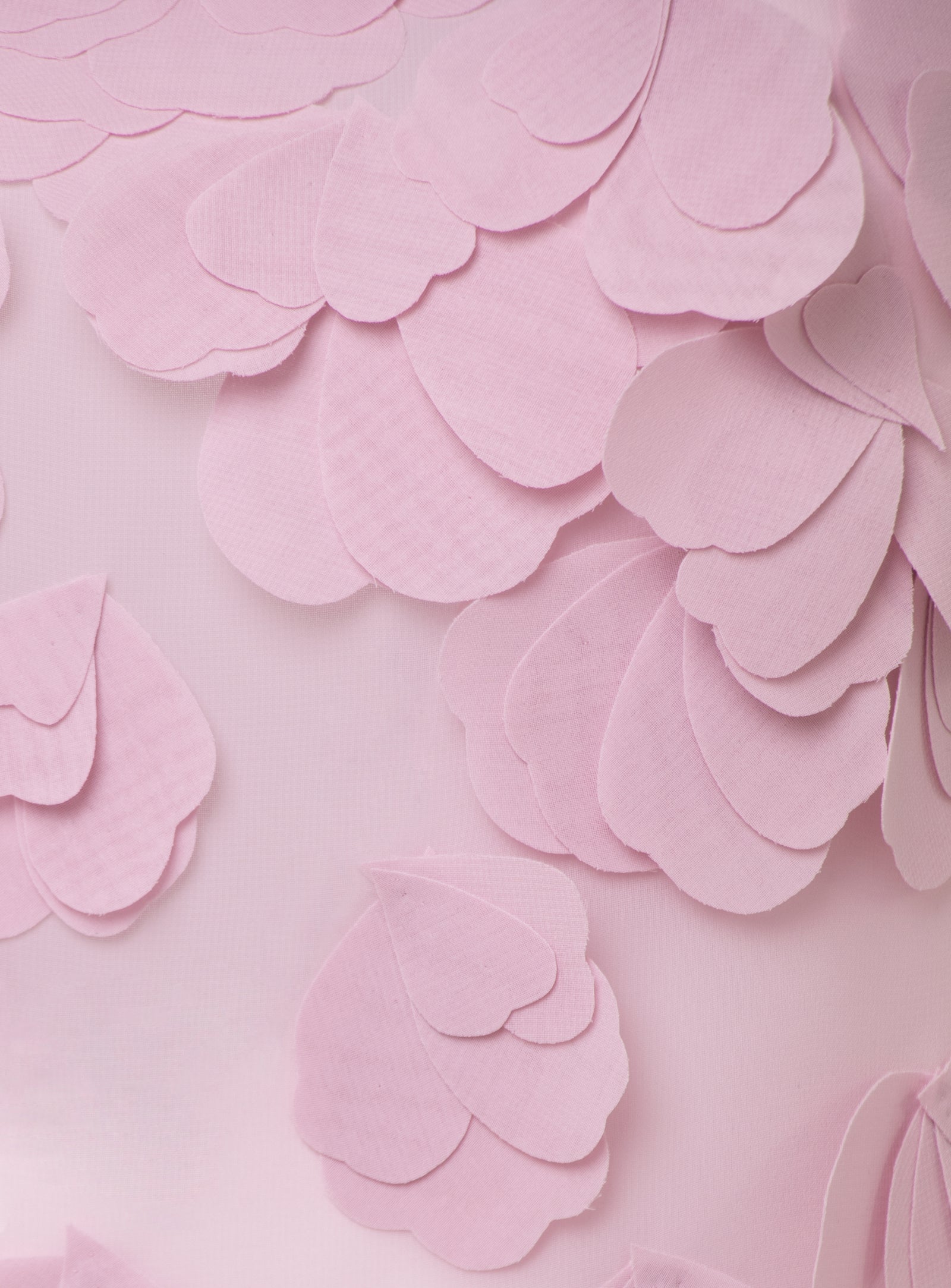 Rosy silk georgette sleeveless blouse with hand-cut organza petals