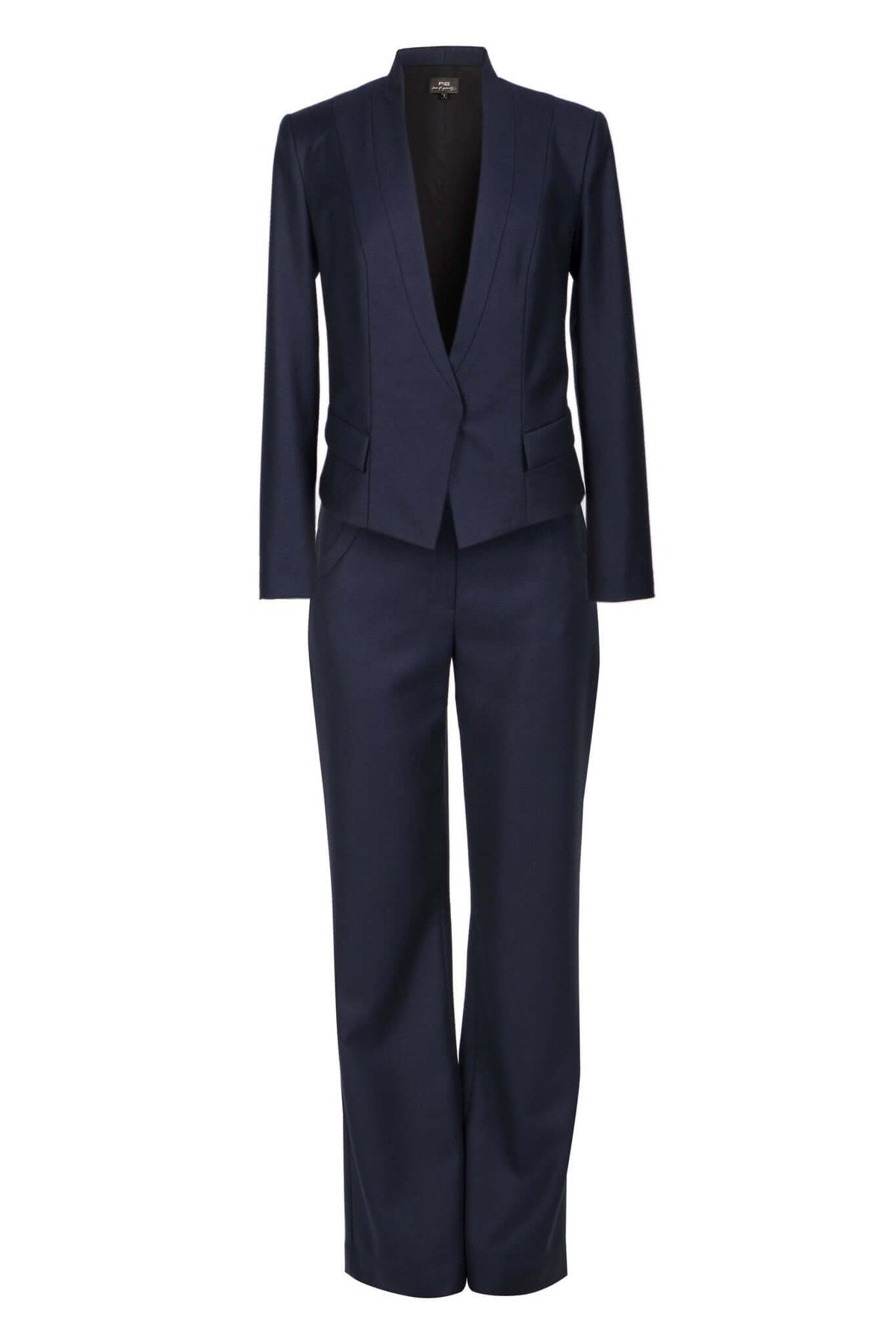 Single-snap Navy Blue Wool Pantsuit