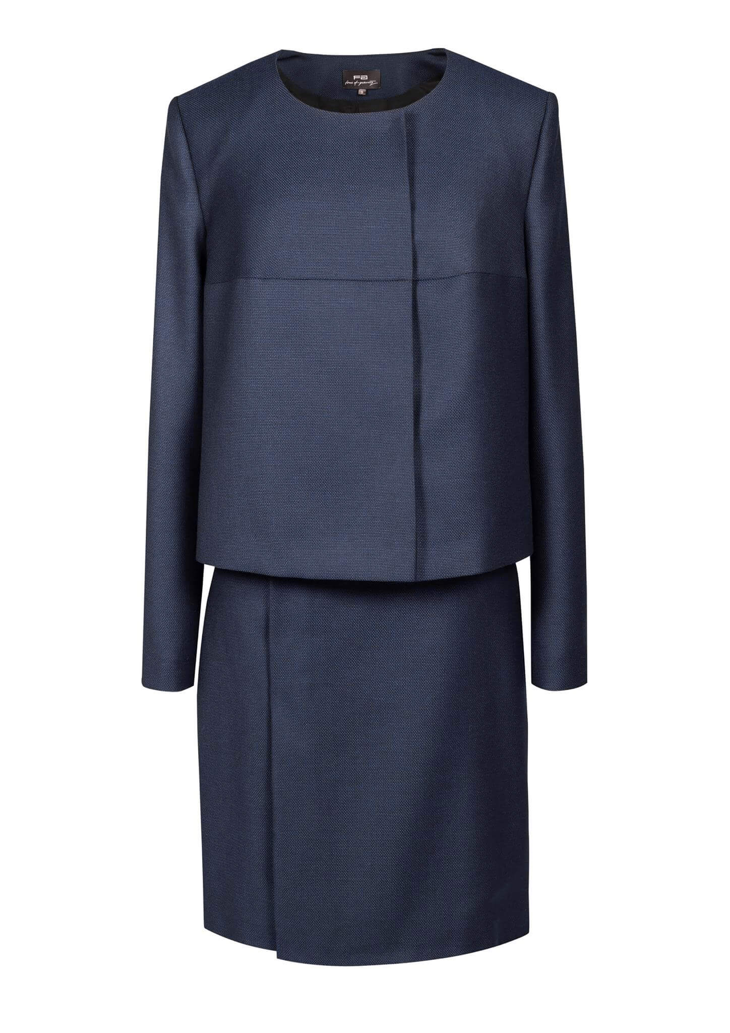 Navy Blue Wool Skirt Suit with Silk Insert 