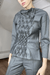 Smocked grey wool long sleeve top