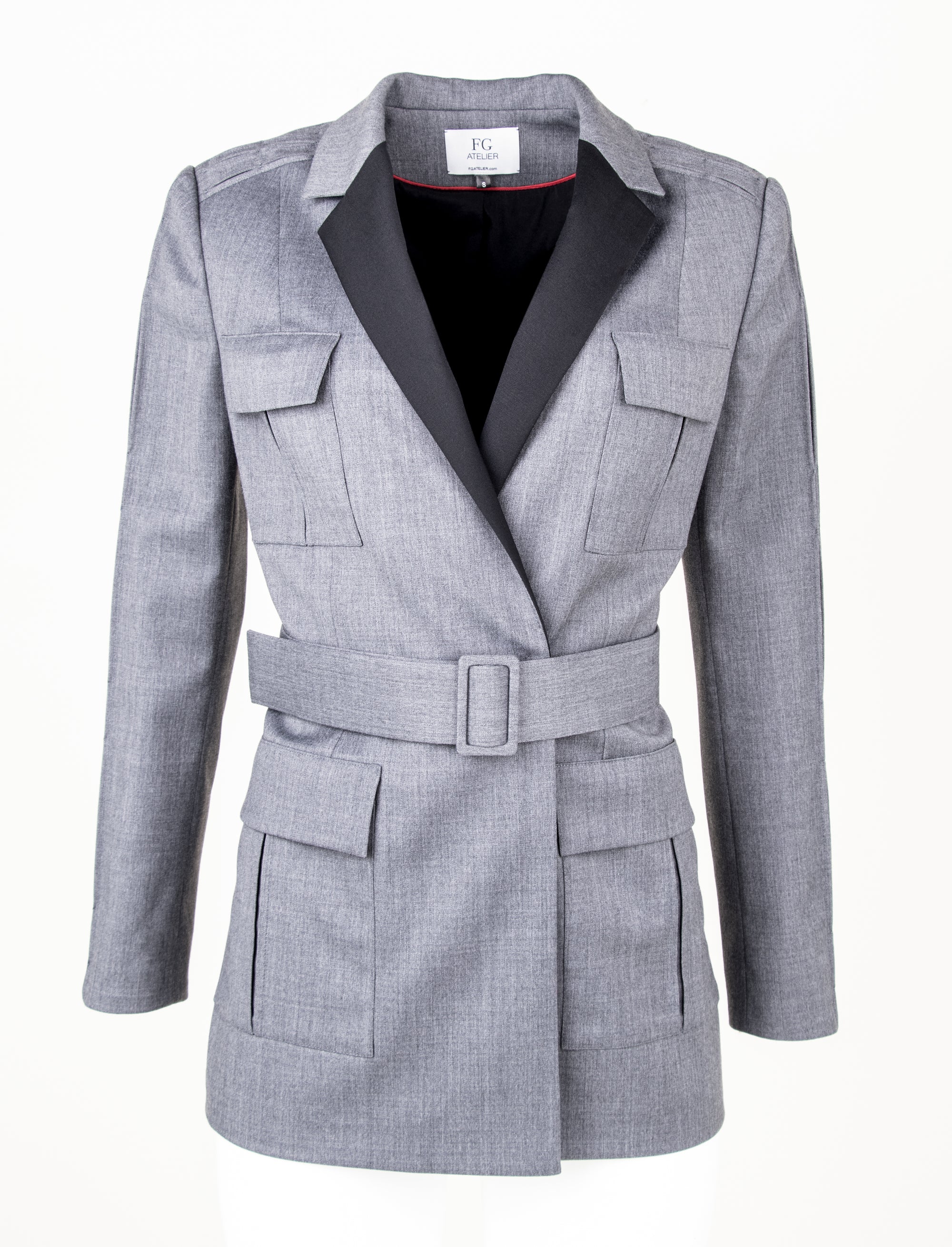 Stretch wool grey military style blazer