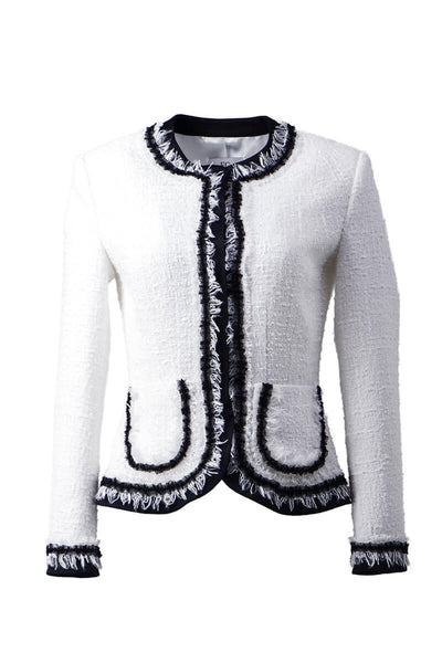 White tweed jacket with contrasting trim | FG atelier