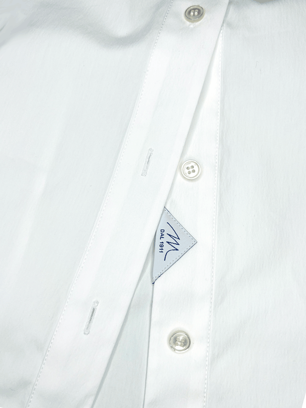 White Shirt with gathered sleeves made from Italian Tessitura Monti stretch cotton