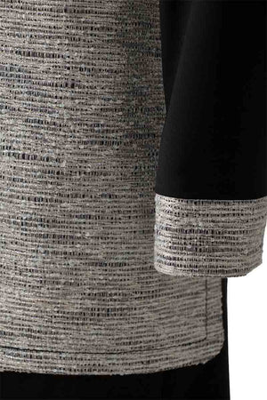 Black stretch wool dress with tweed detail 