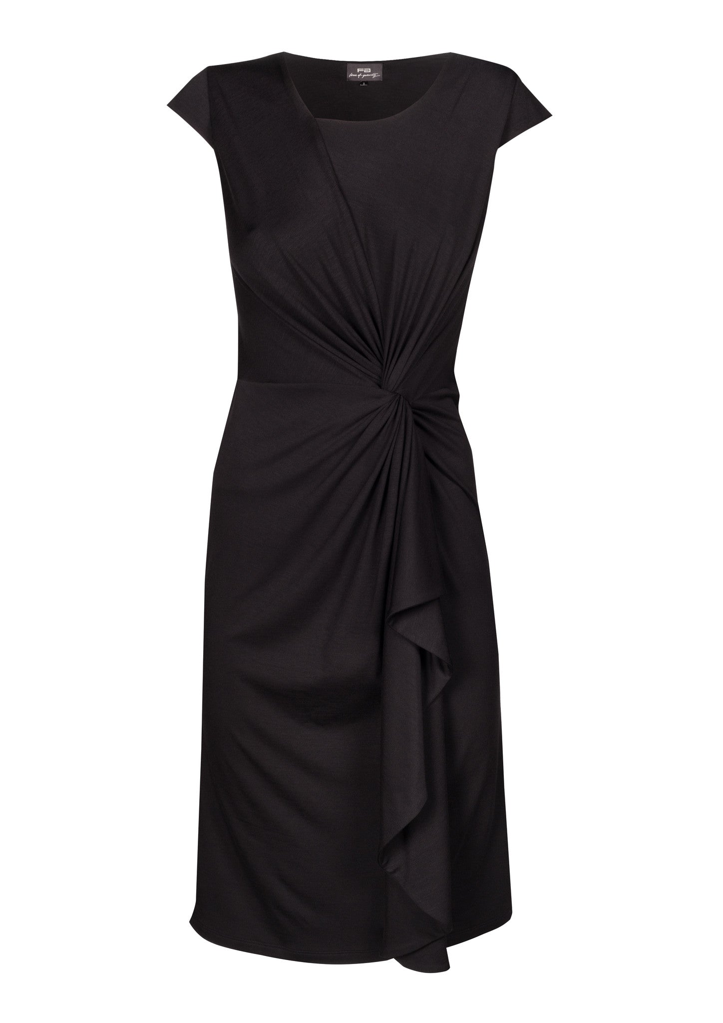 Gathered & twisted viscose jersey dress in black
