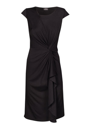 Gathered & twisted viscose jersey dress in black