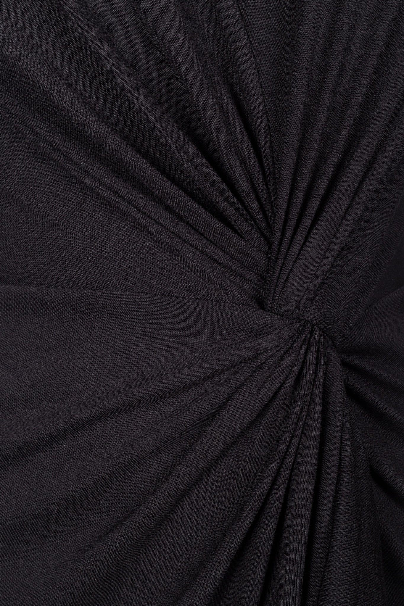 Gathered & twisted viscose jersey dress in black