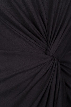 Gathered & twisted viscose jersey dress in black