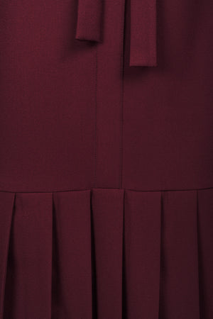 PLEATED BURGUNDY VISCOSE-BLEND CREPE DRESS