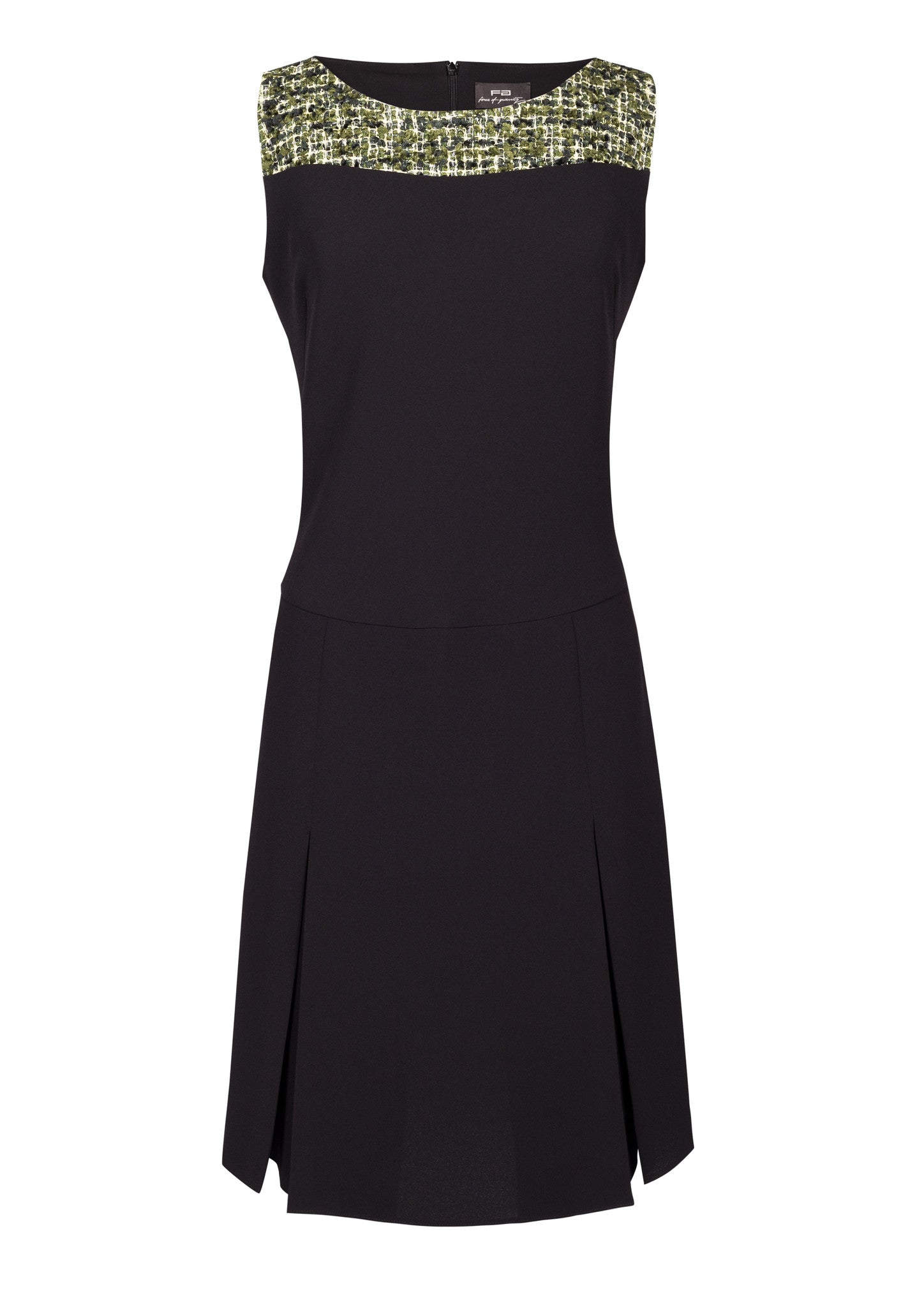 Crepe dress with contrasting tweed detail