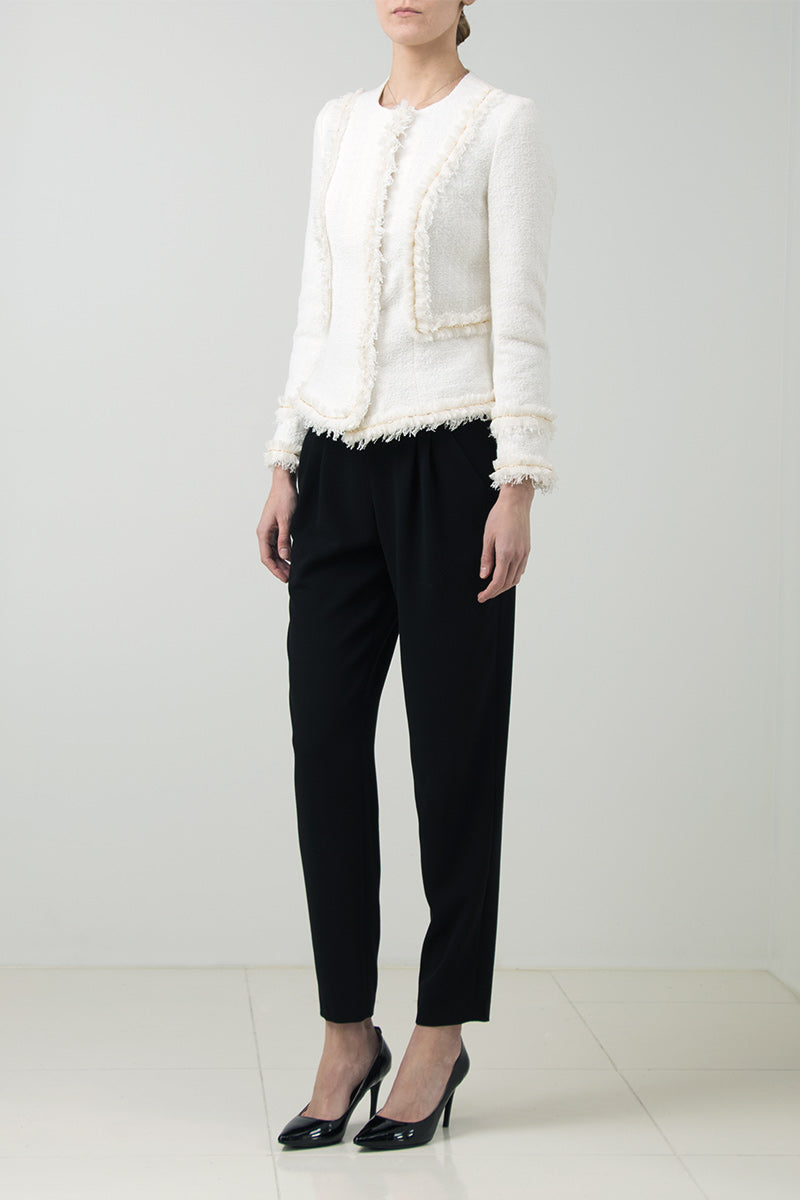 Fringed white tweed jacket