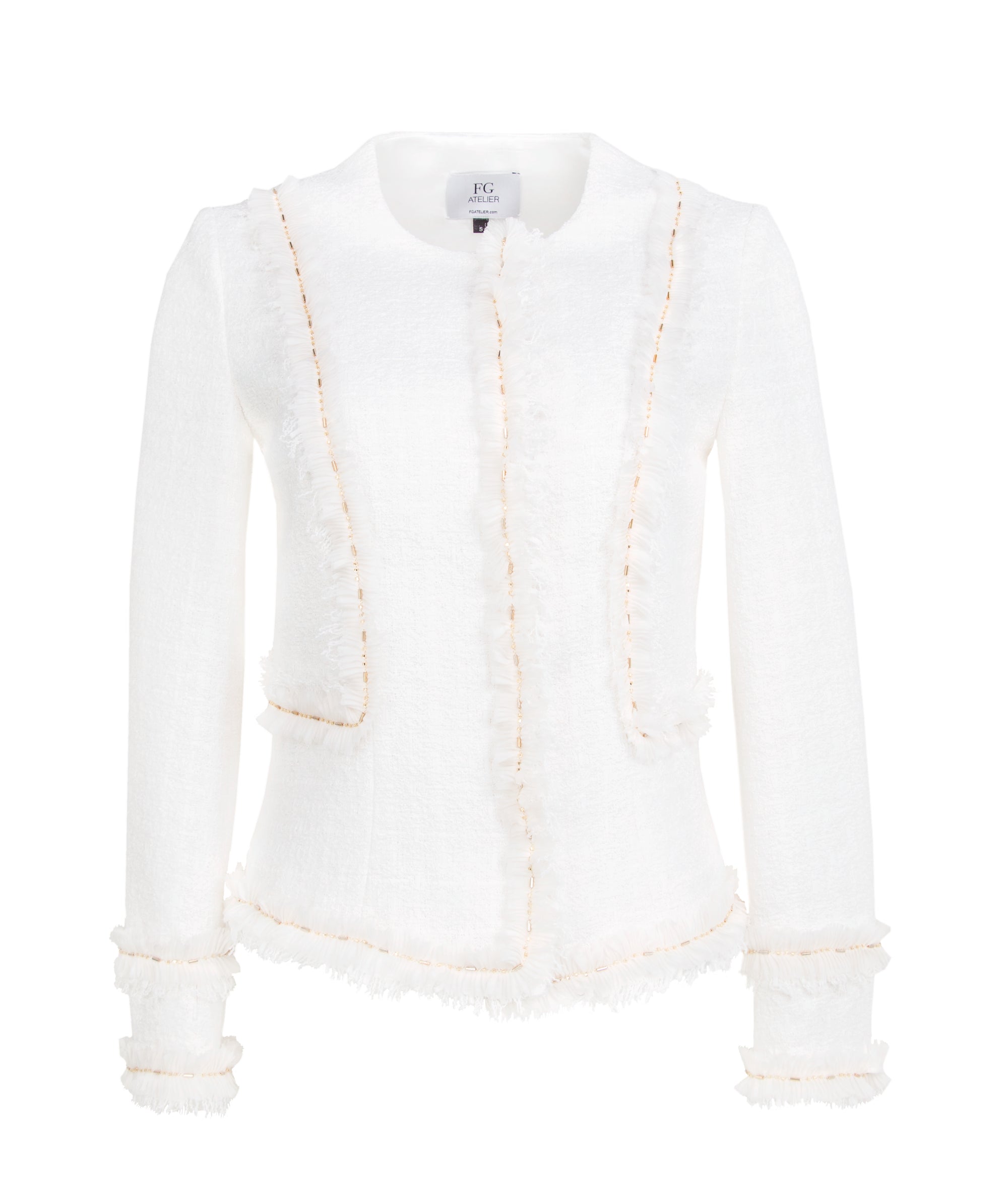 Fringed white tweed jacket