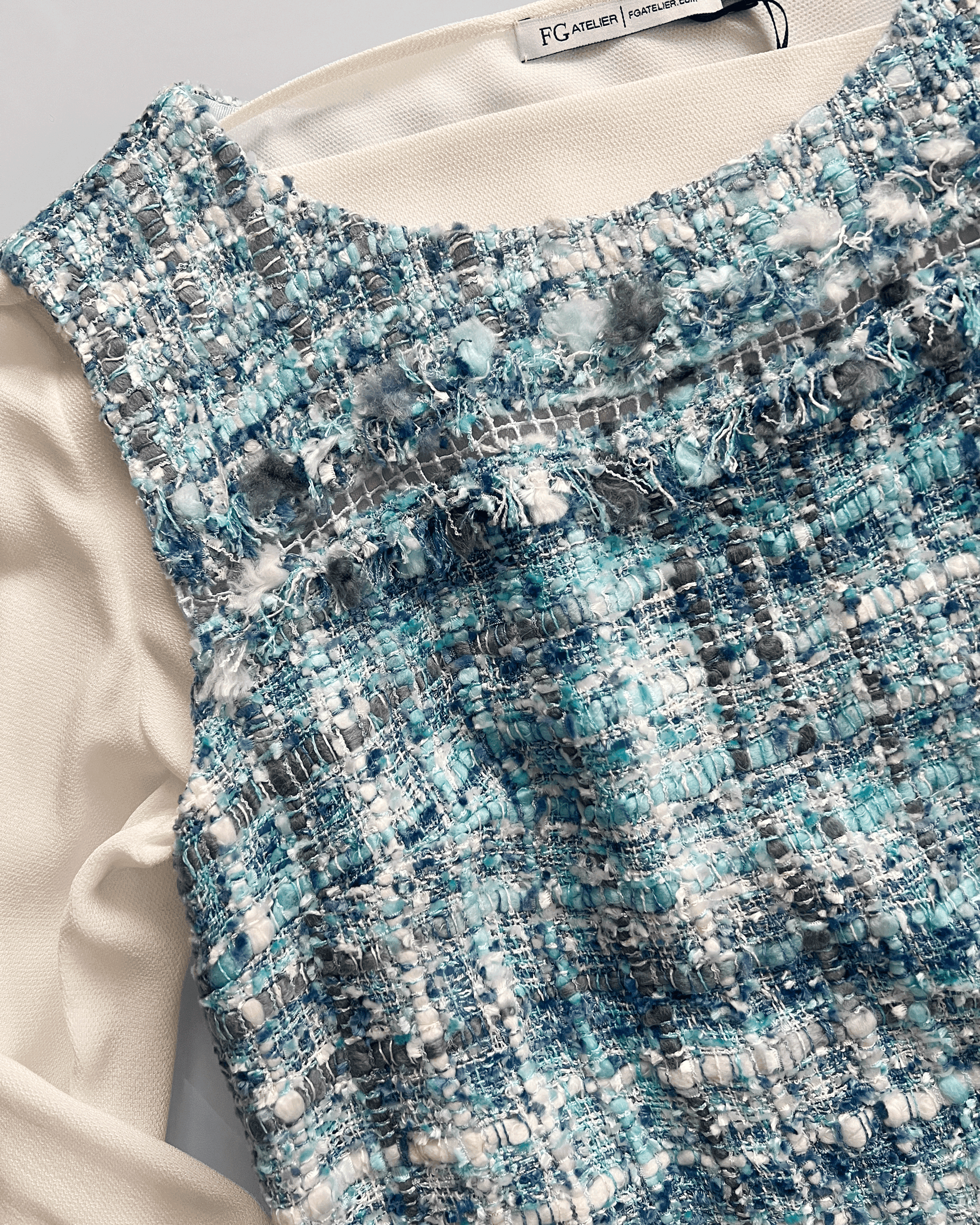 Light Blue Fringed Tweed Dress - FG atelier Light Blue Fringed Tweed Dress - FG atelier