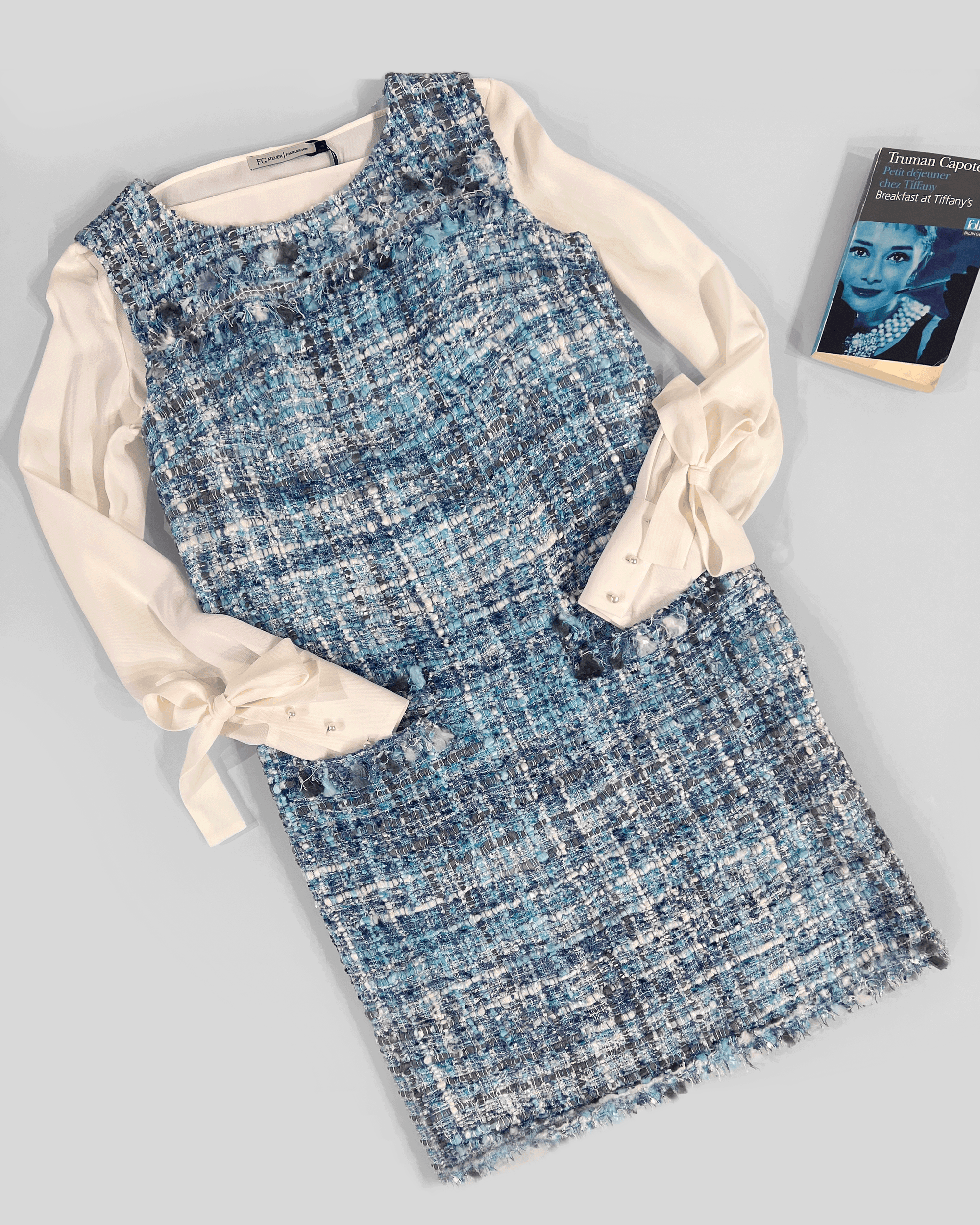 Light Blue Fringed Tweed Dress - FG atelier Light Blue Fringed Tweed Dress - FG atelier