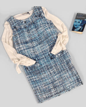 Light Blue Fringed Tweed Dress
