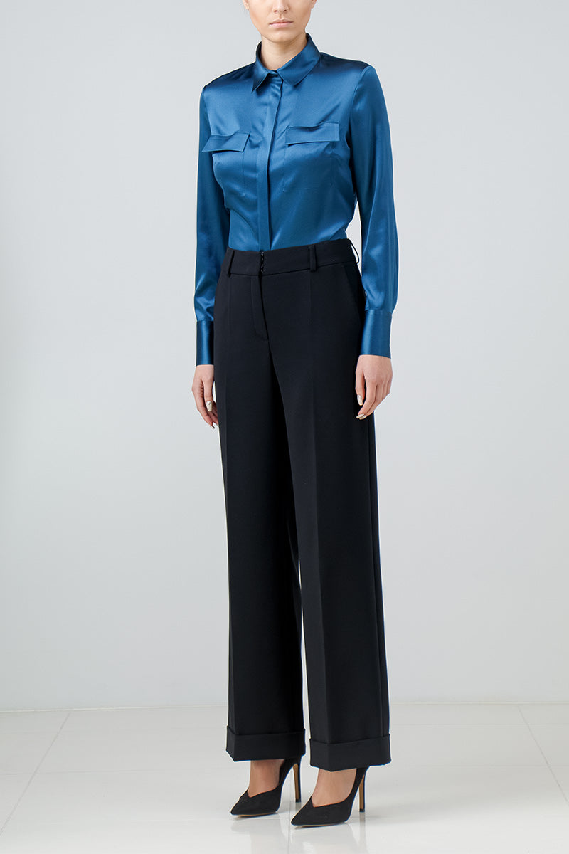 Topaz blue stretch silk shirt - FG atelier