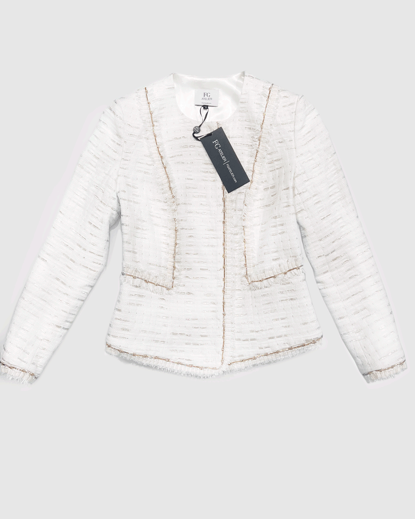 White fringed tweed jacket