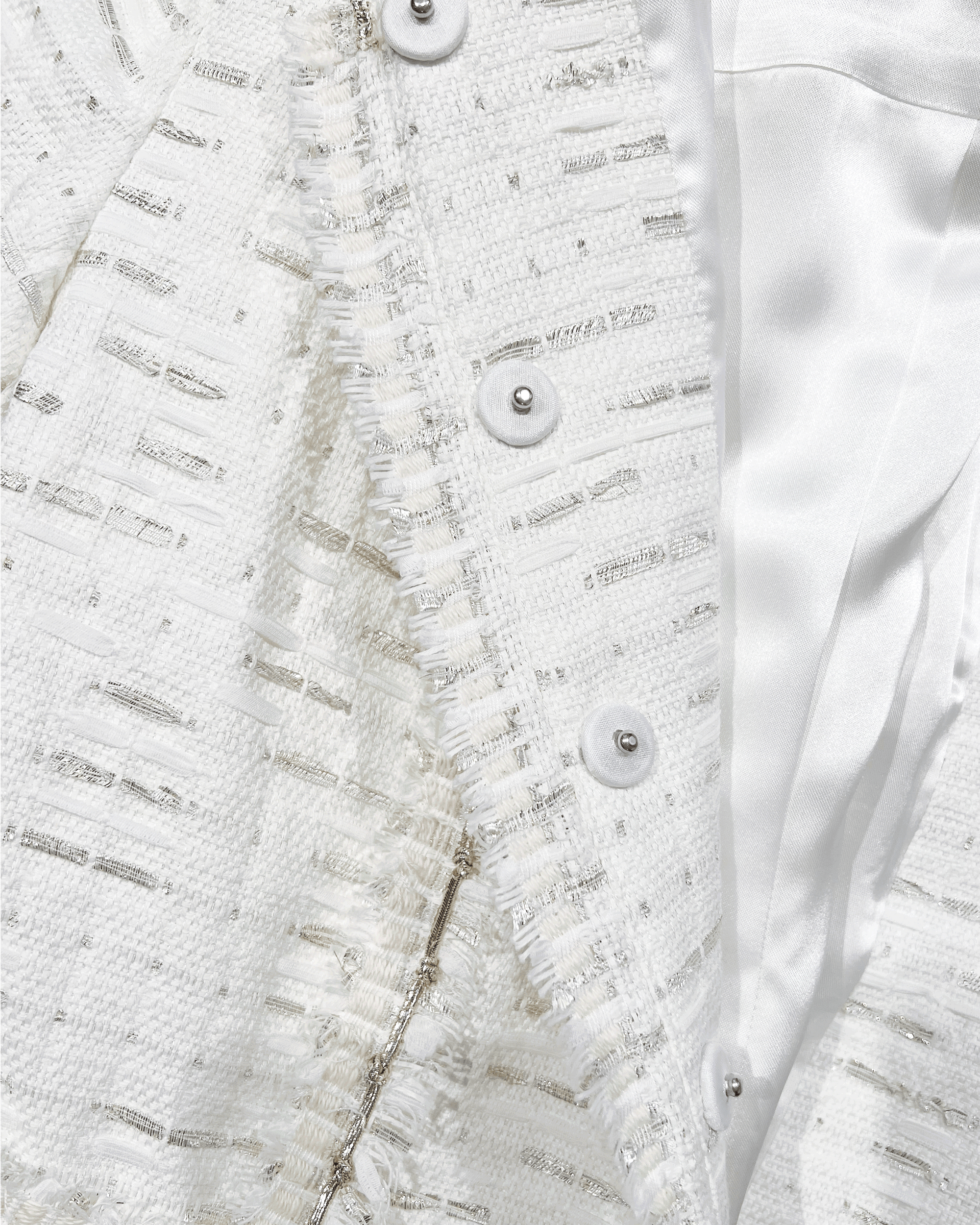 White fringed tweed jacket